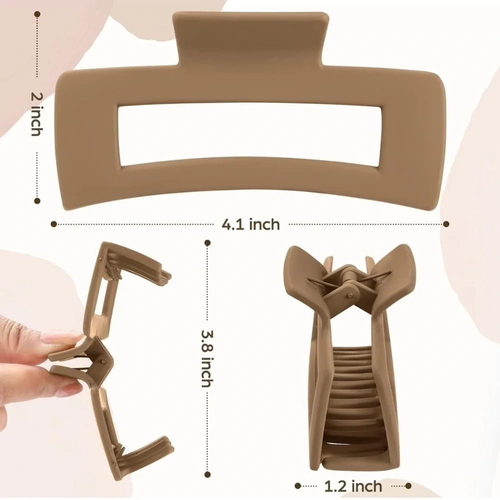 NEW 6 Piece Claw Clips 4.1” Hair Claws Matte Khaki Neutral Black Rectangle
